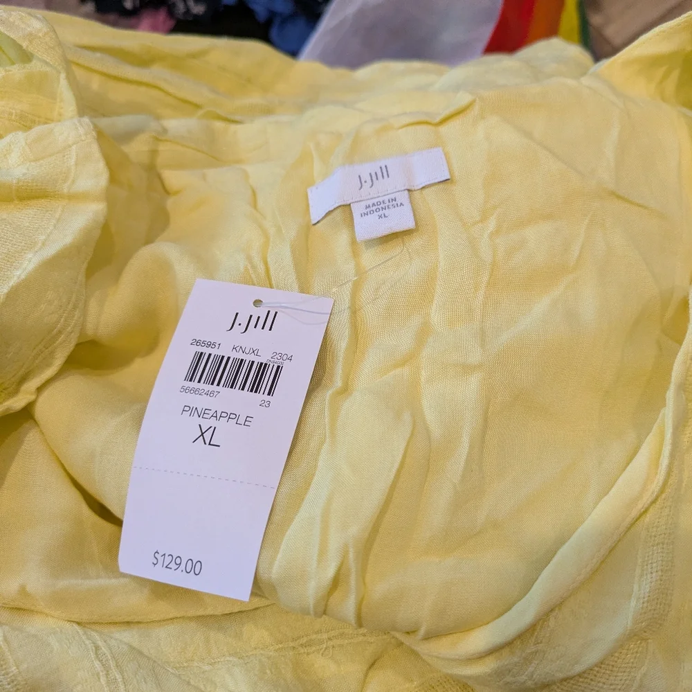 J. Jill Women's Large Yellow Pineapple Jacquard Tiered V Neck Cotton Rayon Dress - Picture 5 of 5